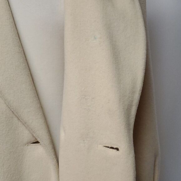 Vintage 80s Retro Cream Wool Blend Double Breasted Trench Coat XL - Picture 11 of 12